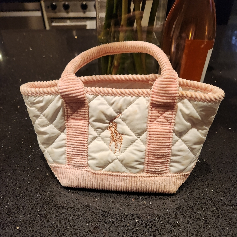 Ralph Lauren Pink Pony Quilted Corduroy Mini tote
